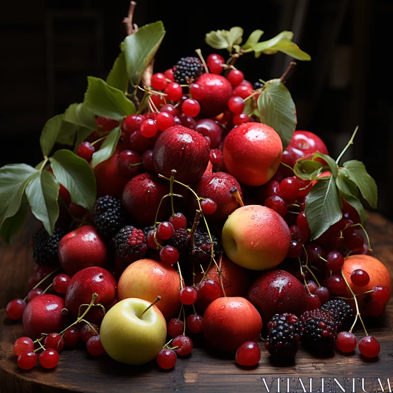 Nature-Inspired Fruit Arrangement in Dark Silver and Crimson AI Image