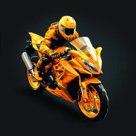 32k UHD Image of Vibrant Orange Motorcycle in Motion with Glossy Finish AI Image