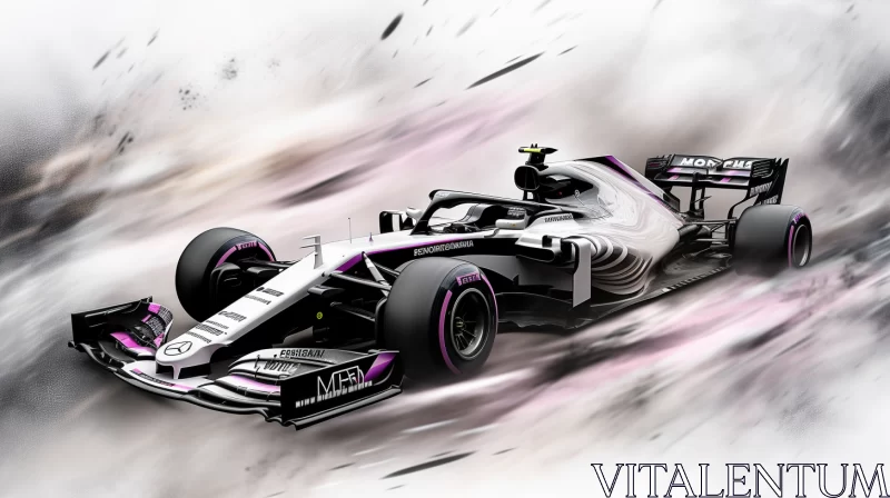 Dramatic Black and White F1 Car Artwork with Surreal Backdrop  - AI Generated Images
