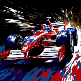 Exhilarating Pop Art Painting of Racing Car in Motion  - AI Generated Images AI Image