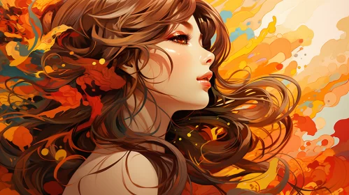 Fiery Portrait of Woman Blending Various Art Styles