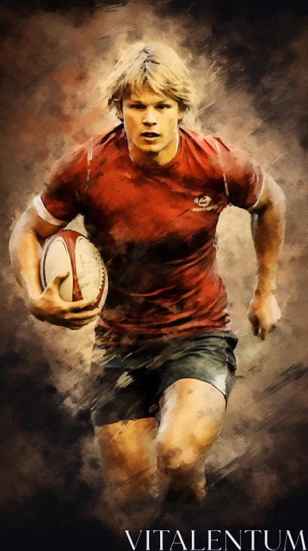 AI ART High-Definition Rugby Player Image in Vivid Dark Red Uniform