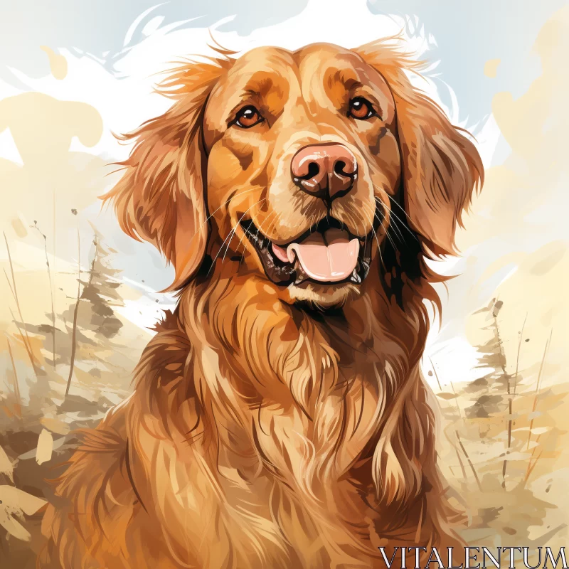 Adorable Grey Dog Character in Golden Hues with Western-Style Landscape AI Image