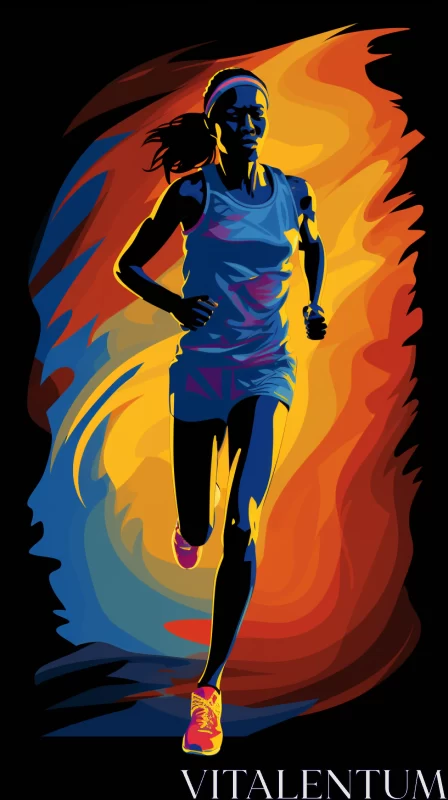 Bold Colored Painting of Determined Woman Runner AI Image