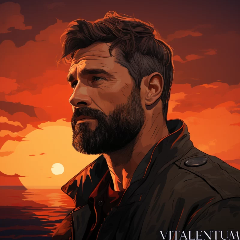 Captivating Image of a Man with a Beard Standing in Front of a Breathtaking Sunset AI Image