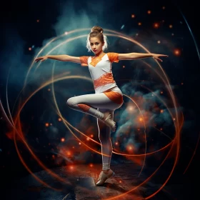 Contest-Winning Ballerina Image with Neon Flames and Intense Color Theme AI Image