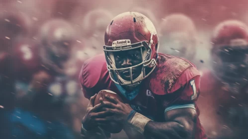 Football Player in Action on Chaotic Field with Artistic Paint Effects AI Image