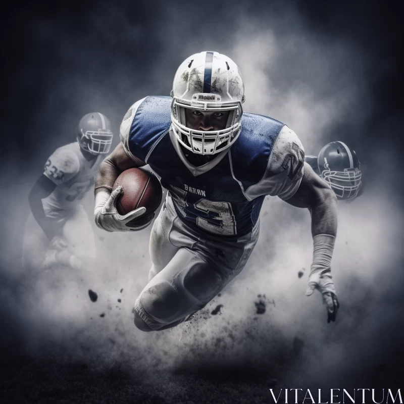 Intense American Football Game with Smoky Backdrop AI Image