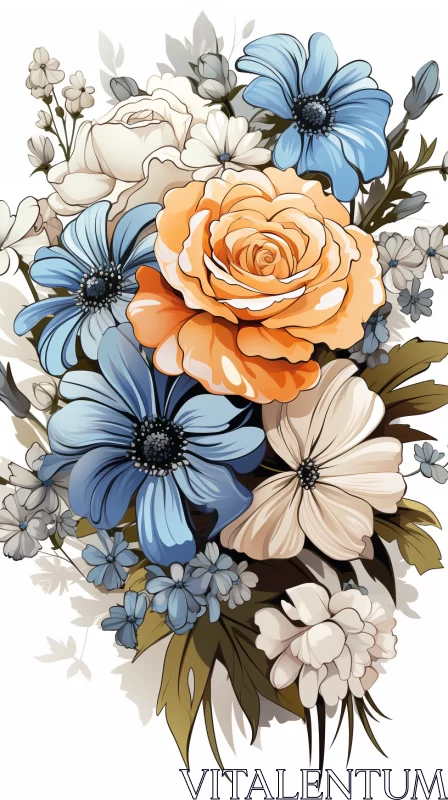 Intricate Floral Bouquet in Porcelain Vase: A Rococo Style Masterpiece AI Image
