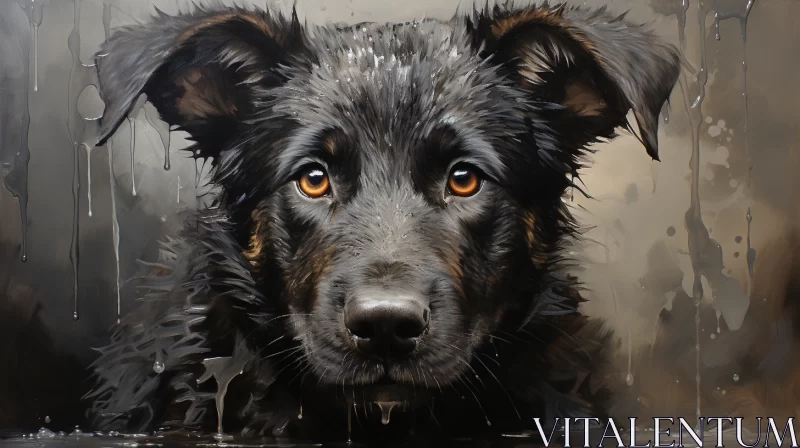 Unique Liquid Metal Style Dog Oil Painting with Intense Black Eyes AI Image
