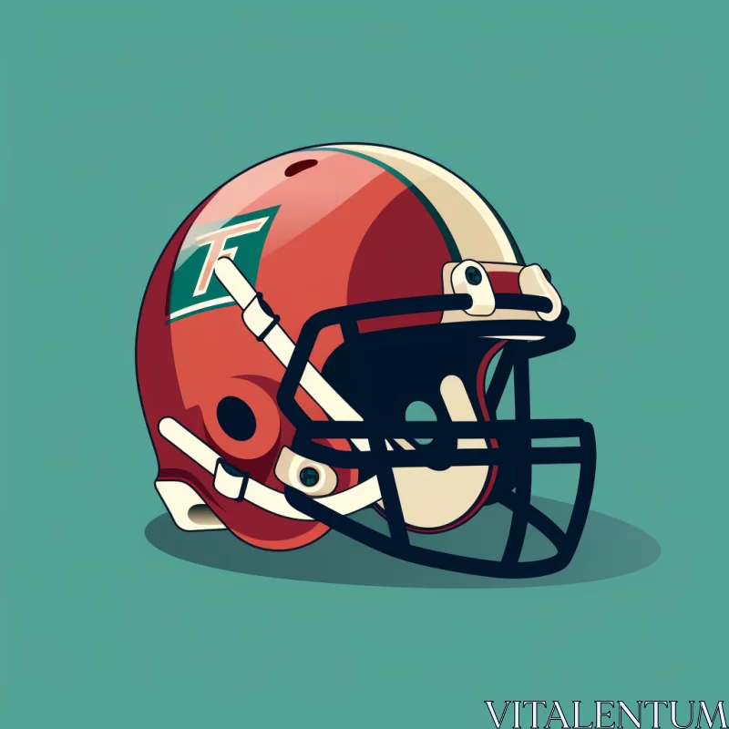 Vintage Cartoon-Style Football Helmet in Maroon and Green AI Image