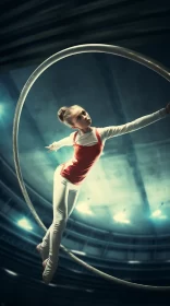 Young Gymnast's Graceful Hoop Performance under Enchanting Evening Light AI Image
