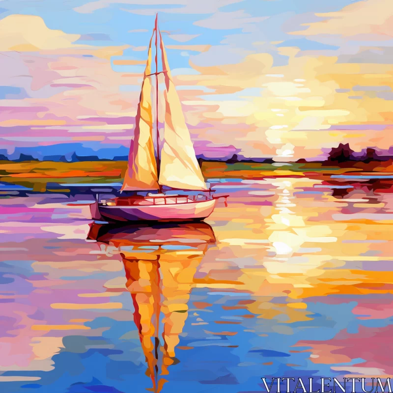 8K Impressionist Sailboat Painting with Saturated Palette and Fauvist Color Scheme AI Image