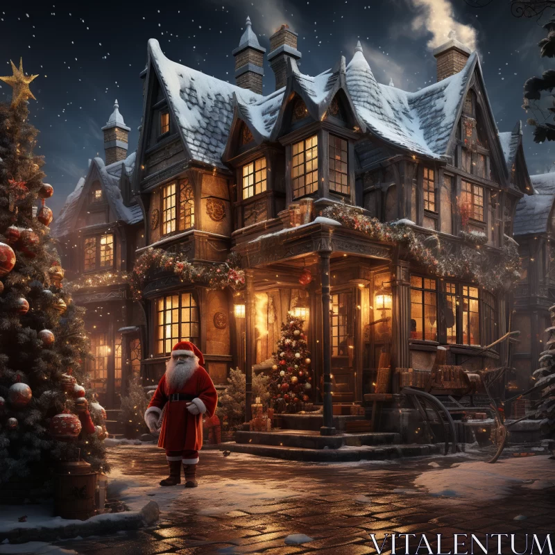 AI ART Christmas Village Night Scene with Santa Claus - Atmospheric Villagecore Aesthetic