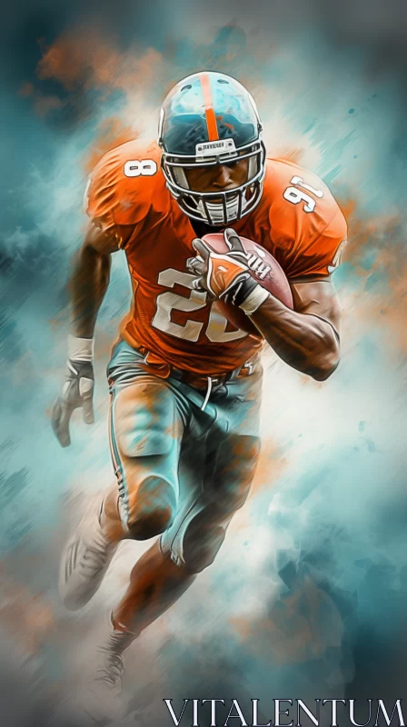 Miami Dolphins Player in Full Sprint Precisionist Art Style AI Image