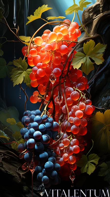Surreal Photorealistic Illustration of Vibrant Grapes on Vine AI Image