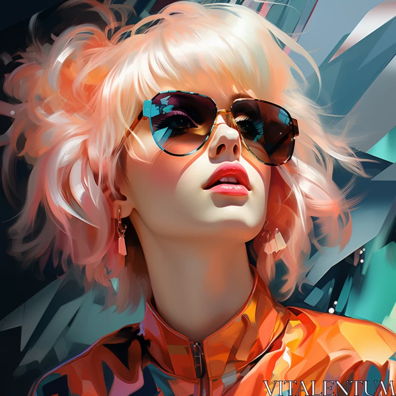 Abstract Art of Woman in Sunglasses with Bold Color Palette AI Image