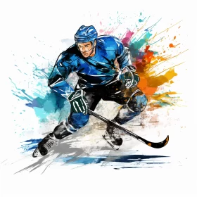 Aurorapunk Mingei-Inspired Hockey Scene in Watercolor Style AI Image