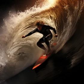 Adrenaline-Filled Surfer Riding Majestic Wave, Captured in High Detail and Immersive Photorealistic  AI Image