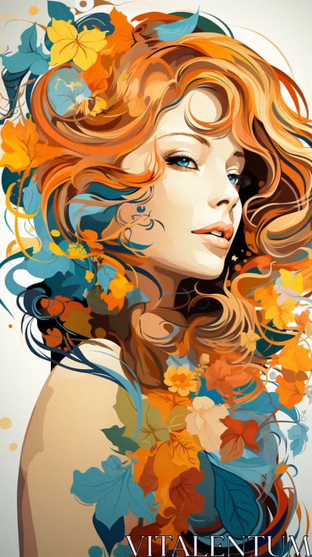 Art Nouveau Style Illustration with Autumnal Hues and 1970s Aesthetic AI Image