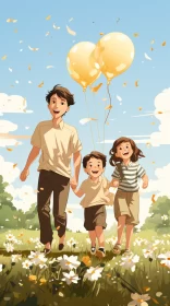 Family Anniversary Celebration in Manga Art Style AI Image