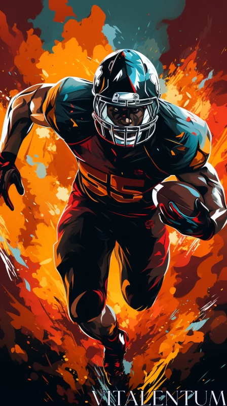 AI ART Intense Football Player Amidst Colorful Whirlwind Illustration