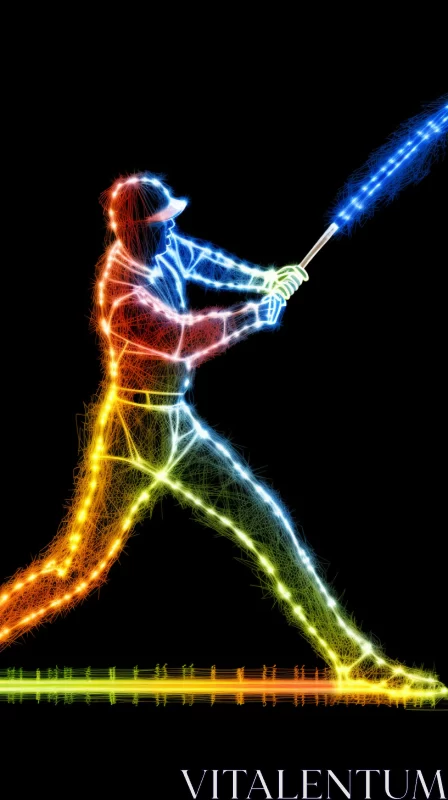 AI ART Neon Cartoon-Style Baseball Player Image with Pre-Swing Pose