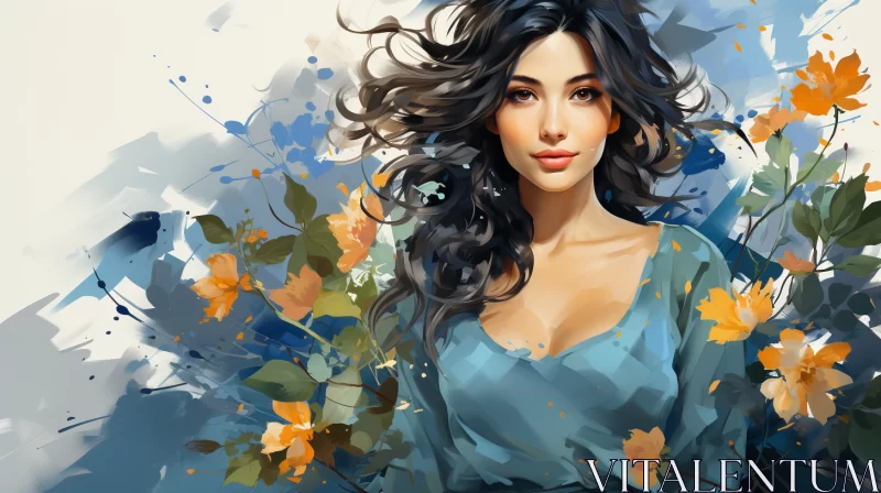 Serene Lady in Floral Paradise: Mix of Realism and Fantasy AI Image