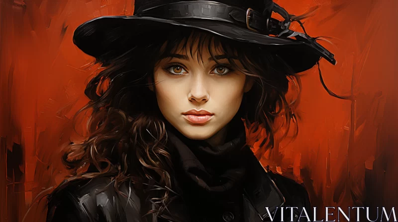 Captivating Woman in Black Hat: A Fusion of Western and Manga Art Styles AI Image