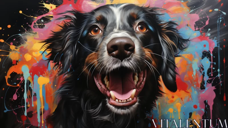 Colorful Acrylic Dog Painting on Black Canvas AI Image