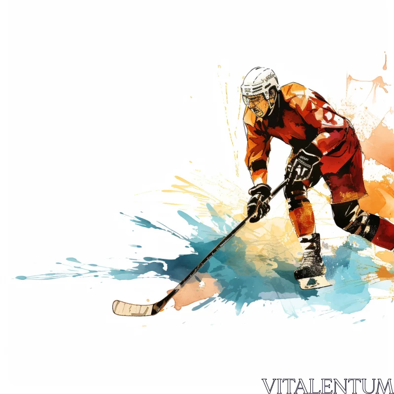 AI ART Dynamic Watercolor Hockey Player Action Image