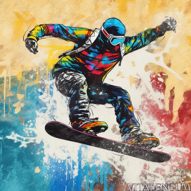 AI ART Vibrant Snowboarder Action Painting in Pop Art and Graffiti Style