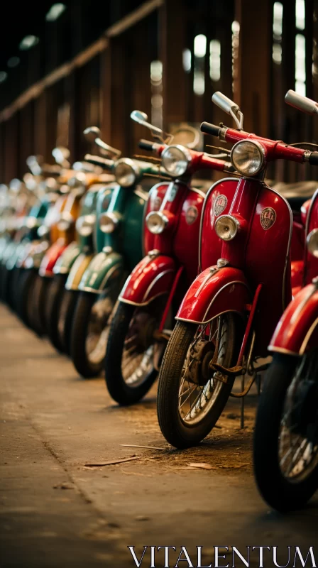 Vintage Redshafted Scooters in Rich Red, Green, and White AI Image