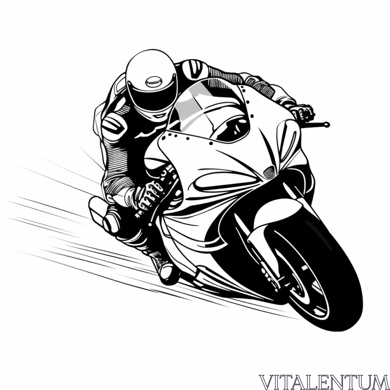 Dynamic Black and White Motorcycle Illustration with Depth and Perspective AI Image
