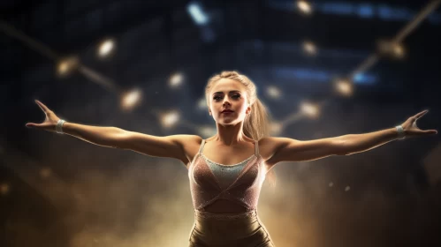 Gymnast in Mid-Air Dance: Photorealistic Image with Sparklecore Aesthetics AI Image