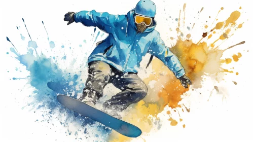 High-Resolution Watercolor Snowboarder Image with Autumn Hues AI Image