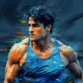 Outrun Style Street Gymnast Portrait in Blue & Cyan AI Image