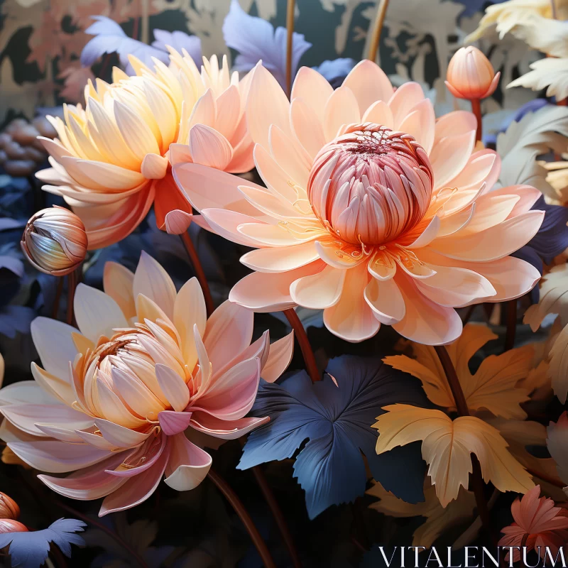 Enchanting 3D Abstract Art of Flowers - Chinese Brushwork and Botanical Illustrations AI Image