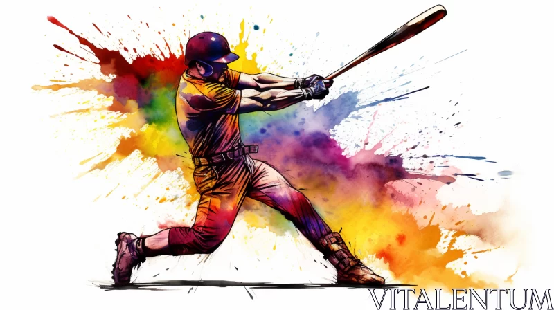 Energetic Baseball Player in Action with Modern Artistic Elements AI Image