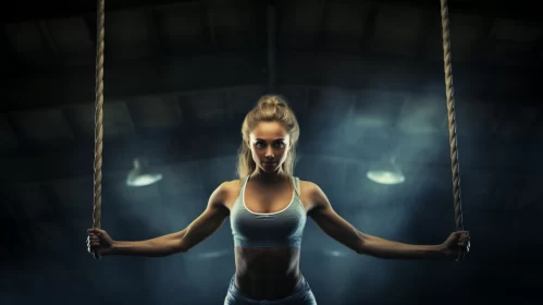 Intense Gym Workout in Atmospheric Teal Light AI Image