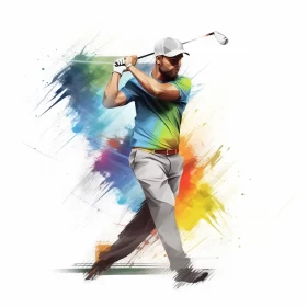 Vibrant Golfer Mid-Swing Image: Power, Energy & Spontaneity AI Image