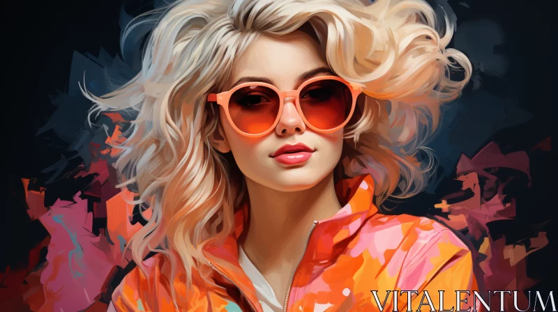 Vibrant Illustration of Blonde Woman in Sunglasses AI Image