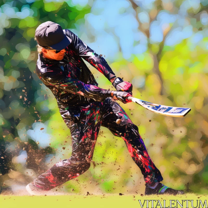 Dynamic Baseball Scene in Vivid Colors and Photorealistic Style AI Image