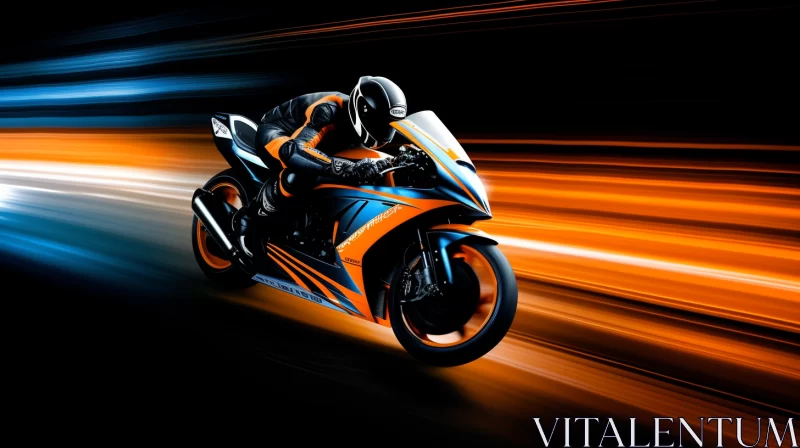 Dynamic Nighttime Motorbike Race in Vibrant Tumblewave Style AI Image