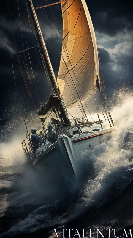 AI ART 8K HD Luminous Sailboat in Wild Ocean - Dark and Bright Drama