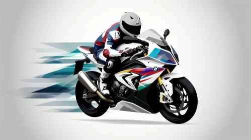 Energetic Detailed Image of Full Speed Motorcyclist on Stark White Background AI Image