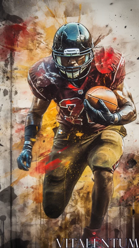 Intense American Football Player Painting in Bronze Tones AI Image