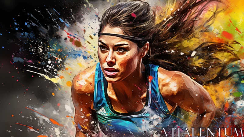 Colorful Portrait of Determined Woman in Motion AI Image