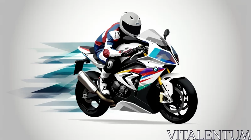 AI ART Energetic Detailed Image of Full Speed Motorcyclist on Stark White Background