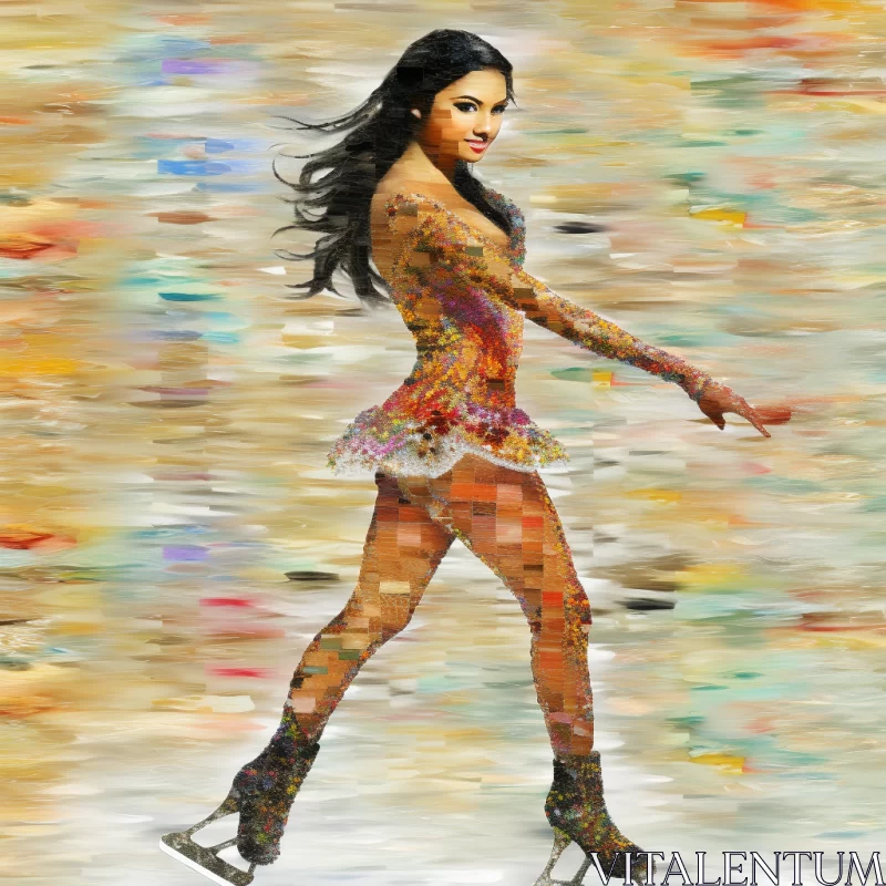 AI ART Figure Skater in Vibrant Mosaic Dress: Abstract, Collage & Impressionist Fusion